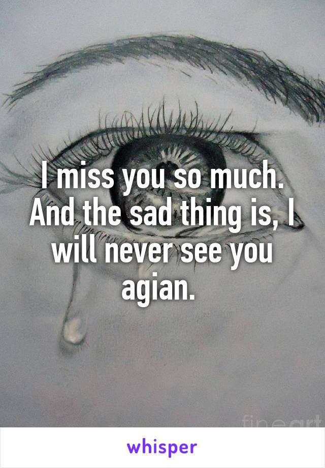 I miss you so much. And the sad thing is, I will never see you agian. 