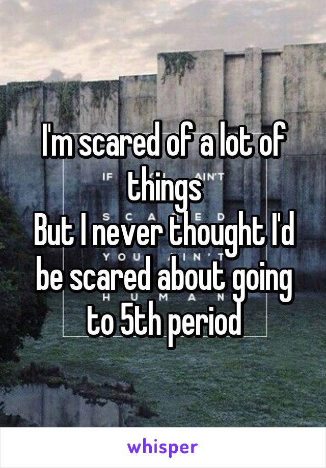 I'm scared of a lot of things
But I never thought I'd be scared about going to 5th period