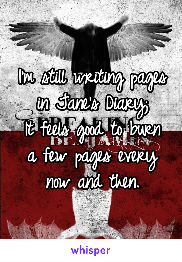 I'm still writing pages in Jane's Diary;
It feels good to burn a few pages every now and then.