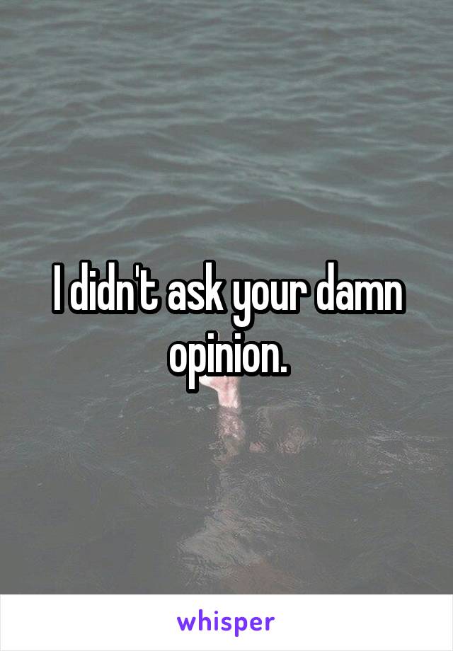 I didn't ask your damn opinion.