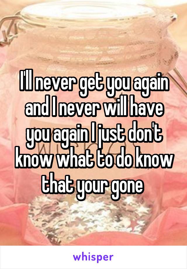 I'll never get you again and I never will have you again I just don't know what to do know that your gone 