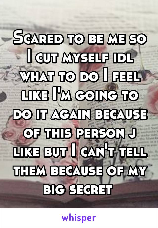 Scared to be me so I cut myself idl what to do I feel like I'm going to do it again because of this person j like but I can't tell them because of my big secret 