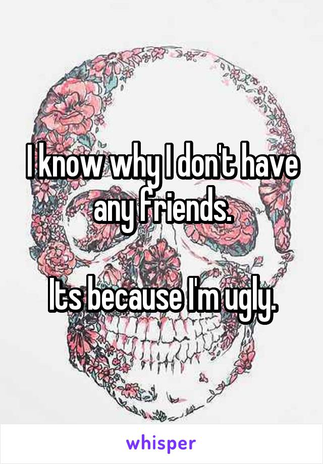 I know why I don't have any friends.

Its because I'm ugly.