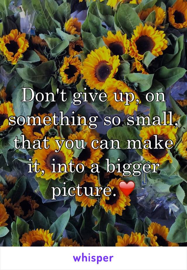 Don't give up, on something so small, that you can make it, into a bigger picture.❤️