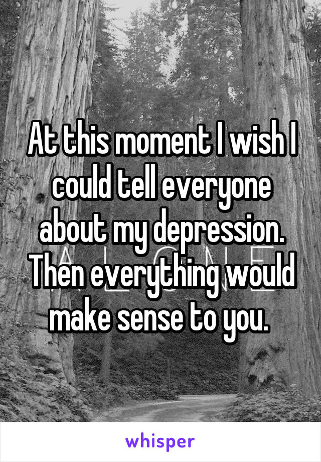 At this moment I wish I could tell everyone about my depression. Then everything would make sense to you. 