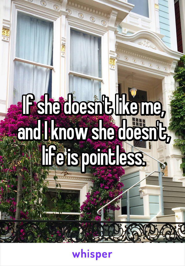 If she doesn't like me, and I know she doesn't, life is pointless.