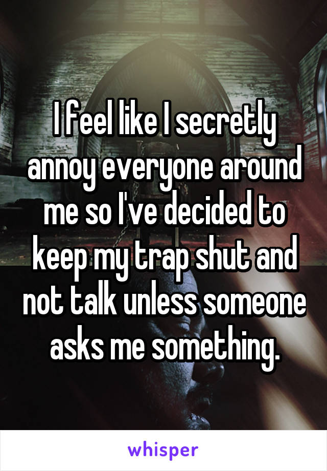 I feel like I secretly annoy everyone around me so I've decided to keep my trap shut and not talk unless someone asks me something.