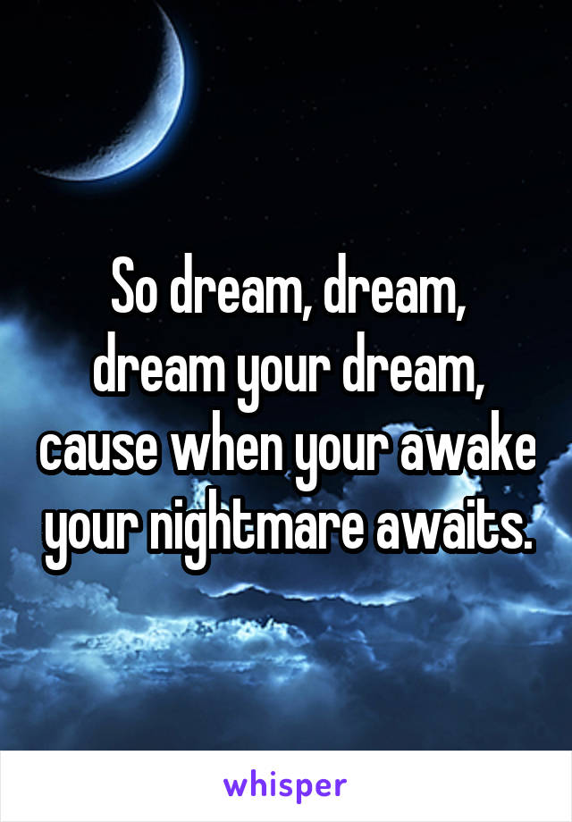 So dream, dream, dream your dream, cause when your awake your nightmare awaits.