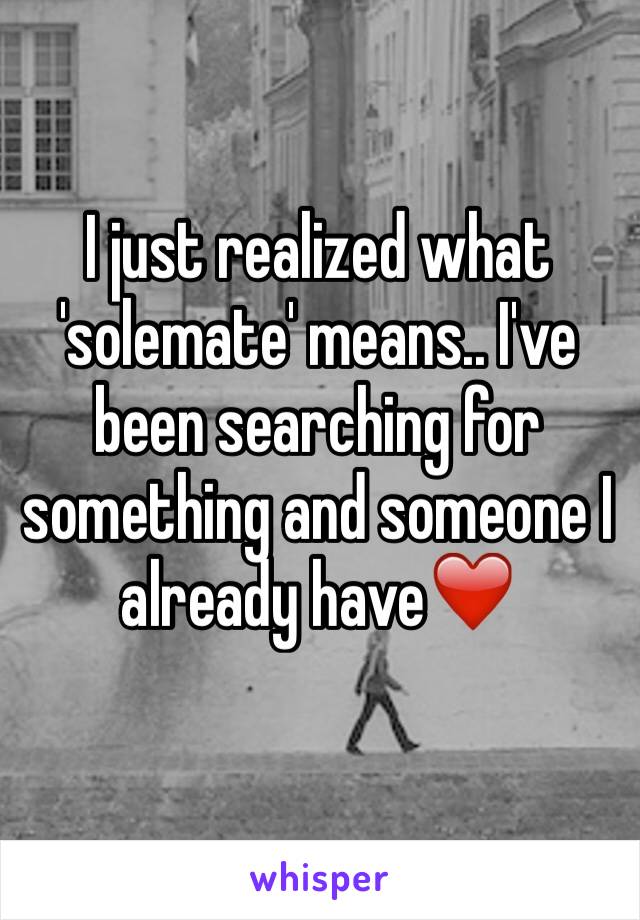 I just realized what 'solemate' means.. I've been searching for something and someone I already have❤️