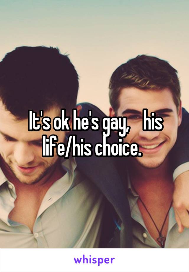 It's ok he's gay,    his life/his choice.  