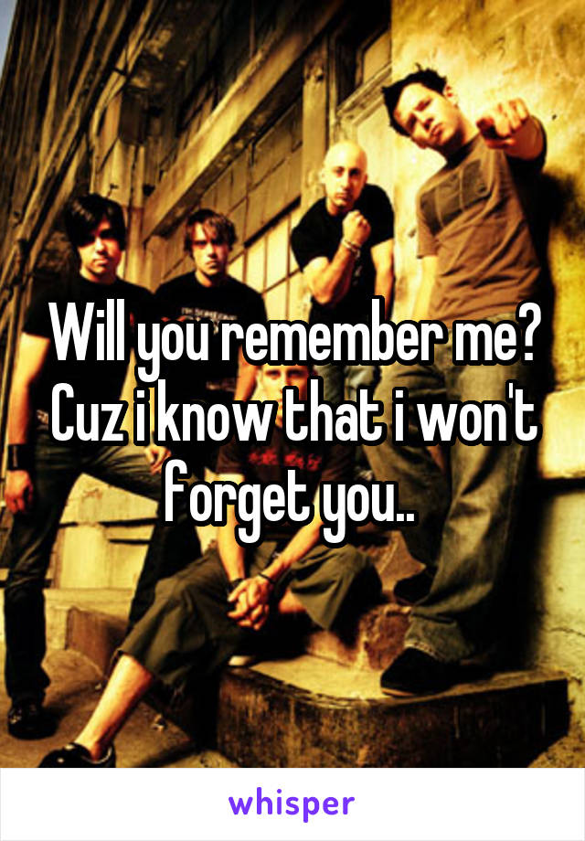 Will you remember me? Cuz i know that i won't forget you.. 