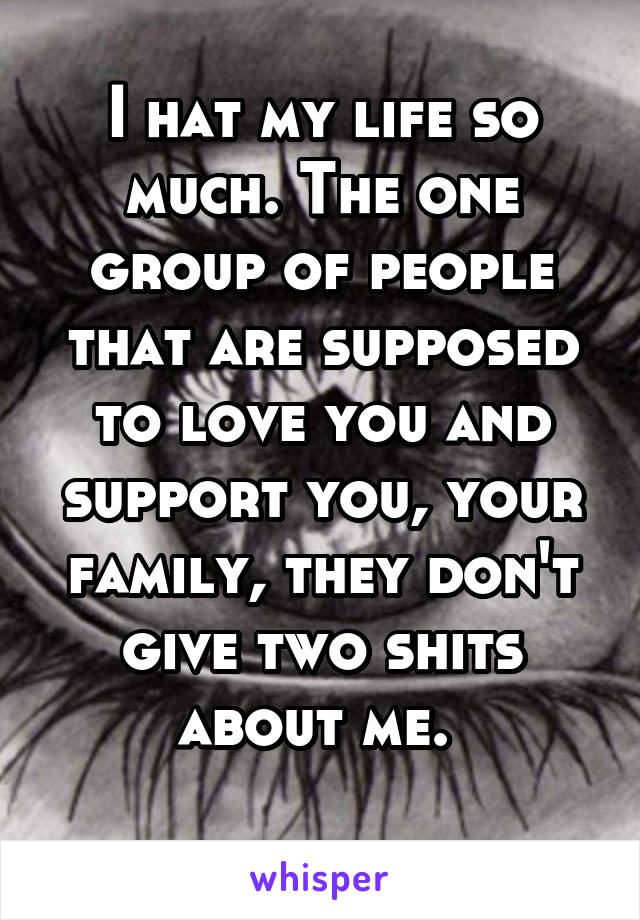 I hat my life so much. The one group of people that are supposed to love you and support you, your family, they don't give two shits about me. 
