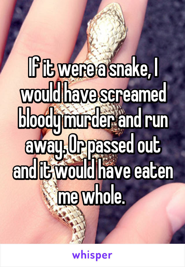 If it were a snake, I would have screamed bloody murder and run away. Or passed out and it would have eaten me whole. 