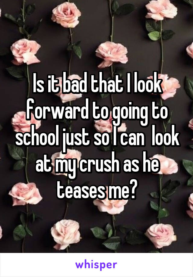 Is it bad that I look forward to going to school just so I can  look at my crush as he teases me?