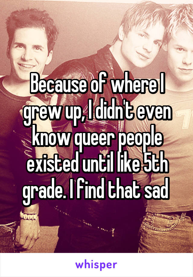 Because of where I grew up, I didn't even know queer people existed until like 5th grade. I find that sad 