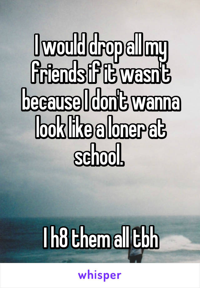 I would drop all my friends if it wasn't because I don't wanna look like a loner at school. 


I h8 them all tbh