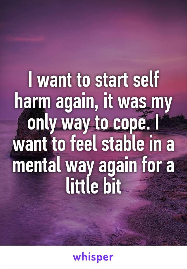 I want to start self harm again, it was my only way to cope. I want to feel stable in a mental way again for a little bit