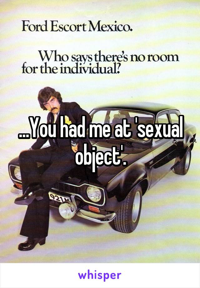 ...You had me at 'sexual object'.