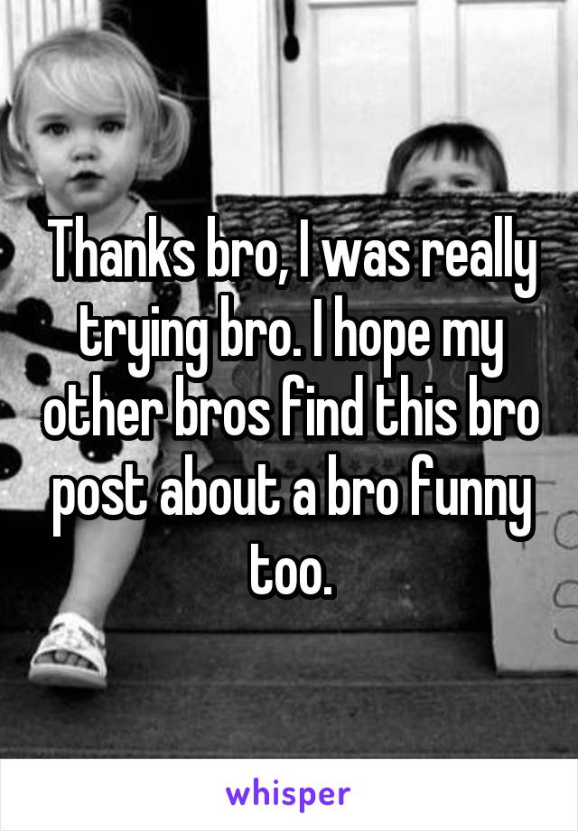 Thanks bro, I was really trying bro. I hope my other bros find this bro post about a bro funny too.