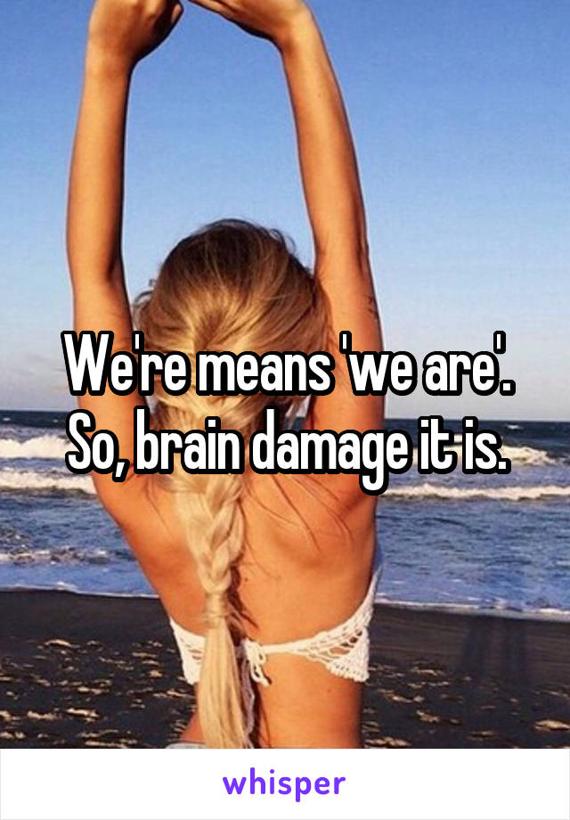 We're means 'we are'. So, brain damage it is.