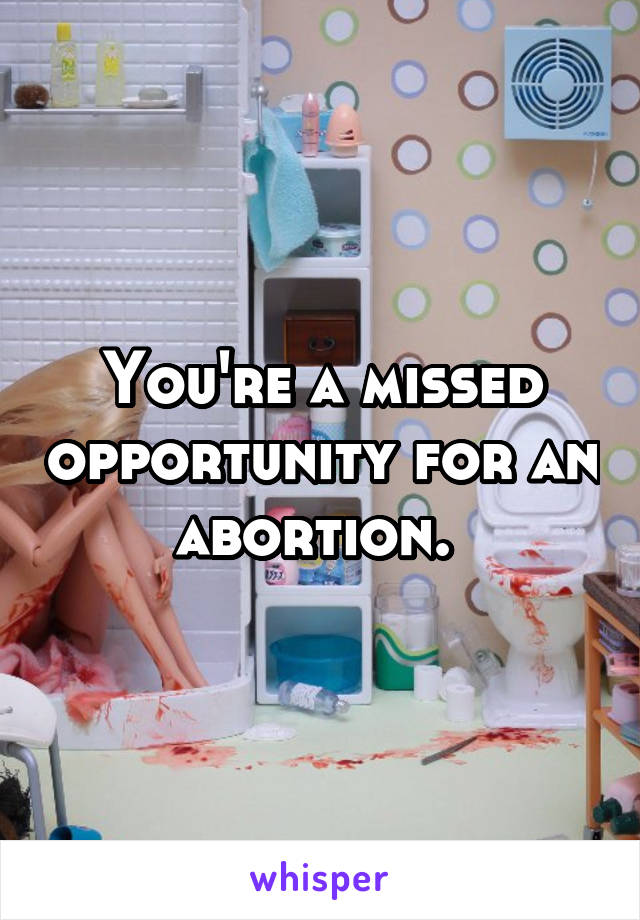 You're a missed opportunity for an abortion. 