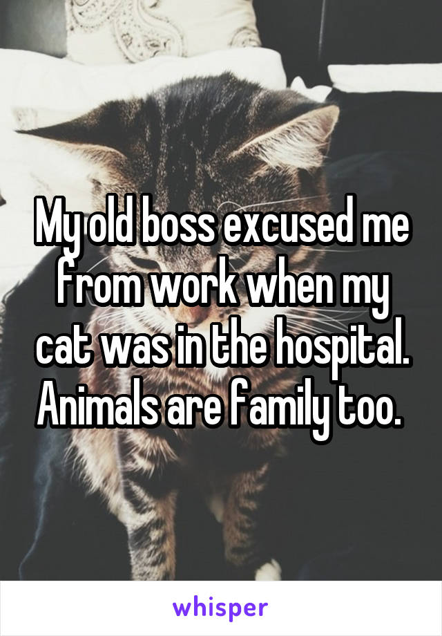 My old boss excused me from work when my cat was in the hospital. Animals are family too. 