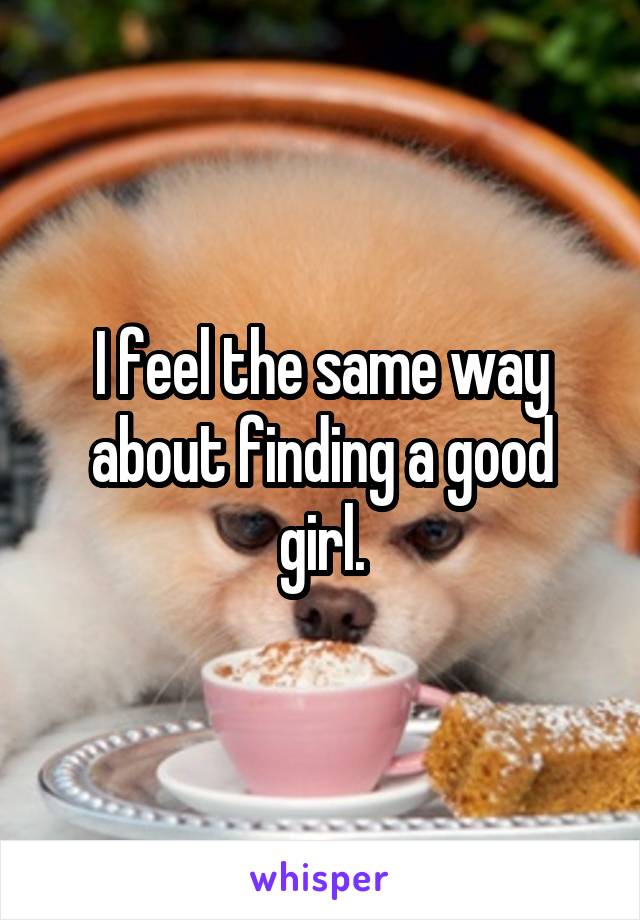 I feel the same way about finding a good girl.