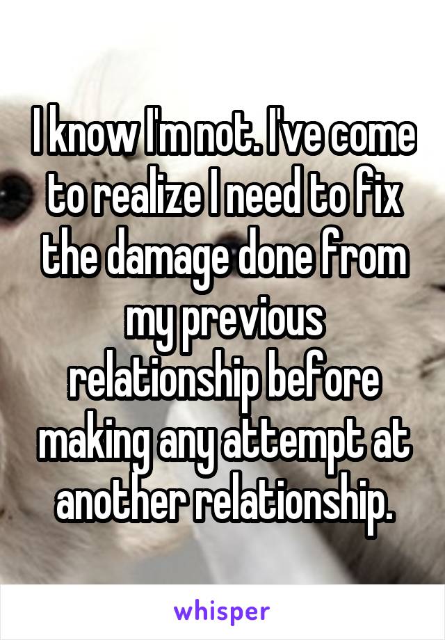 I know I'm not. I've come to realize I need to fix the damage done from my previous relationship before making any attempt at another relationship.