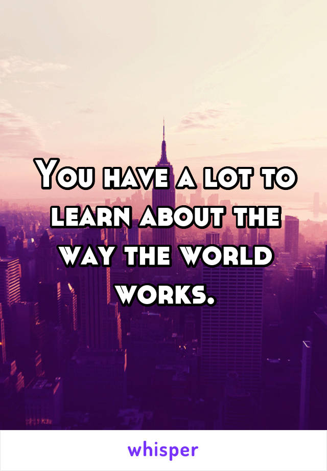 You have a lot to learn about the way the world works.