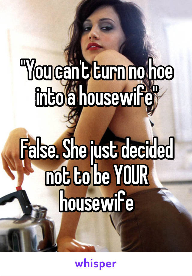 "You can't turn no hoe into a housewife"

False. She just decided not to be YOUR housewife