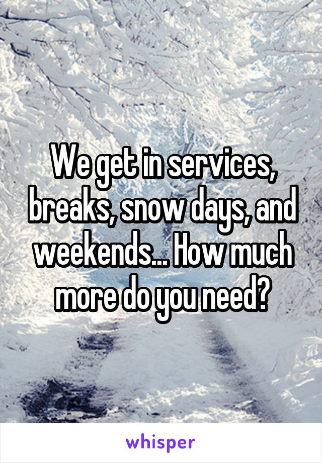 We get in services, breaks, snow days, and weekends... How much more do you need?