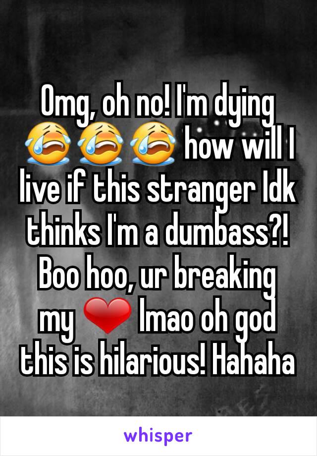 Omg, oh no! I'm dying😭😭😭 how will I live if this stranger Idk thinks I'm a dumbass?! Boo hoo, ur breaking my ❤ lmao oh god this is hilarious! Hahaha