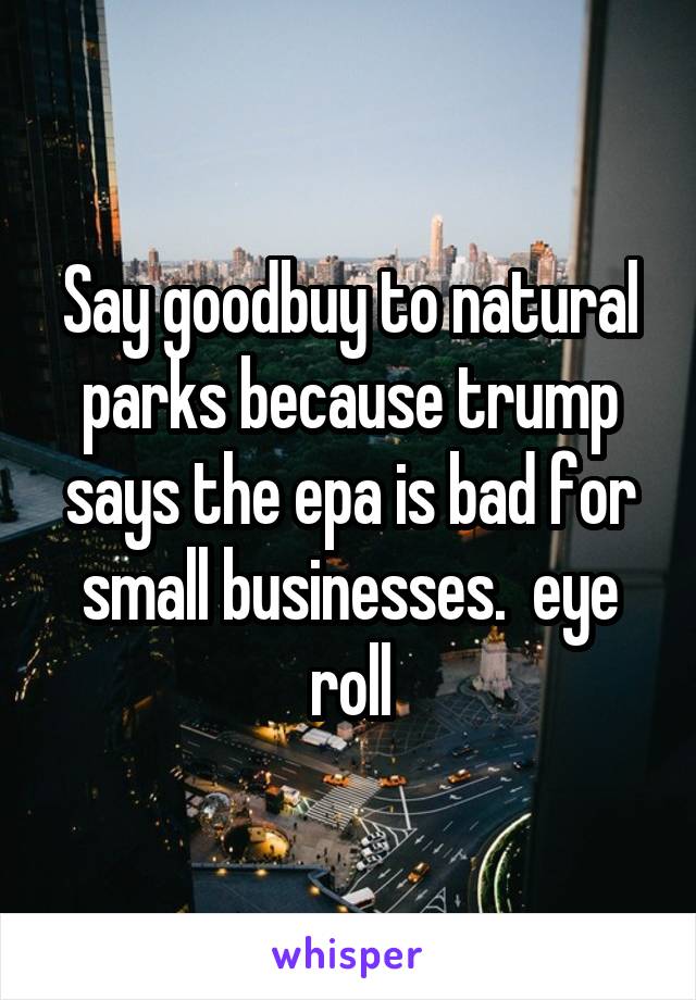 Say goodbuy to natural parks because trump says the epa is bad for small businesses.  eye roll