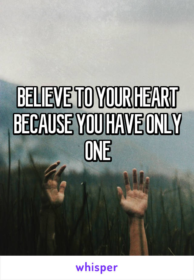 BELIEVE TO YOUR HEART BECAUSE YOU HAVE ONLY ONE
