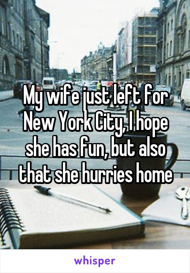 My wife just left for New York City, I hope she has fun, but also that she hurries home