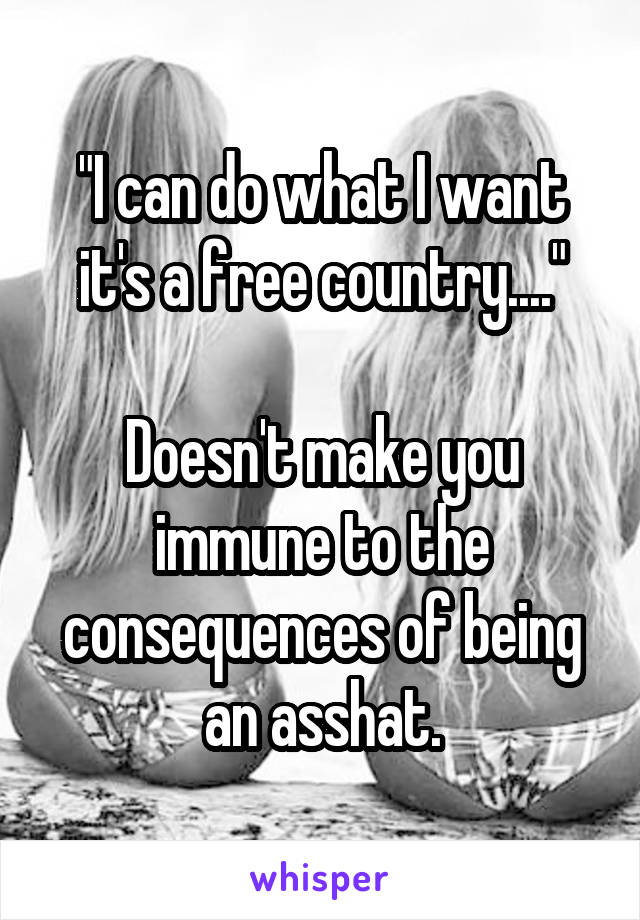 "I can do what I want it's a free country...."

Doesn't make you immune to the consequences of being an asshat.