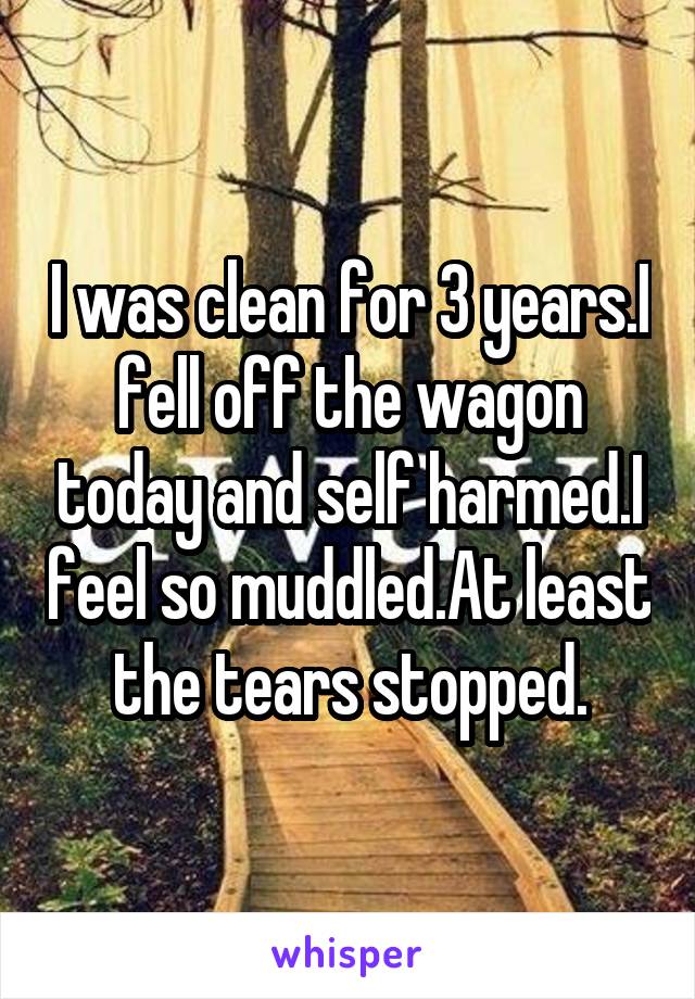 I was clean for 3 years.I fell off the wagon today and self harmed.I feel so muddled.At least the tears stopped.