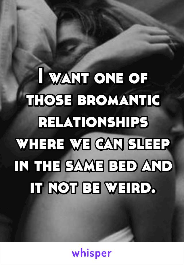 I want one of those bromantic relationships where we can sleep in the same bed and it not be weird.