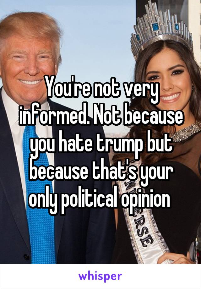 You're not very informed. Not because you hate trump but because that's your only political opinion 