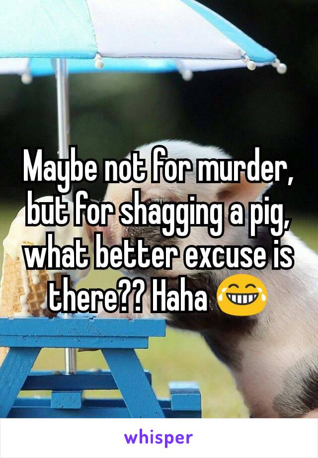 Maybe not for murder, but for shagging a pig, what better excuse is there?? Haha 😂