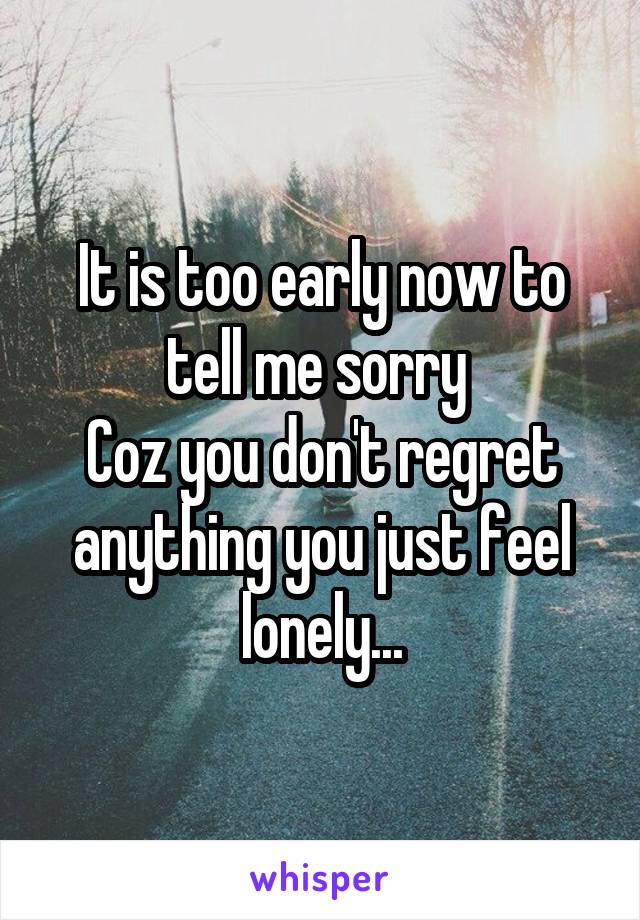 It is too early now to tell me sorry 
Coz you don't regret anything you just feel lonely...