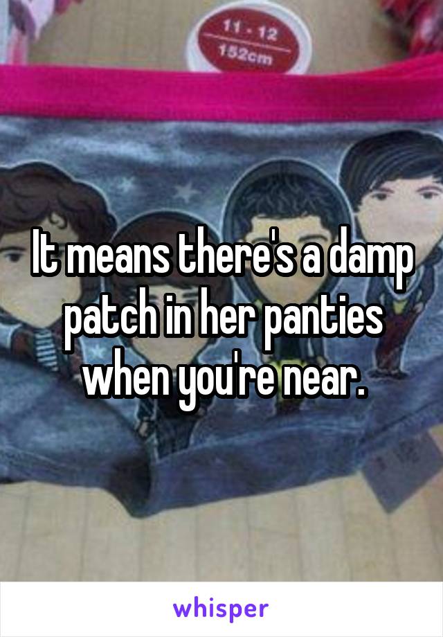 It means there's a damp patch in her panties when you're near.