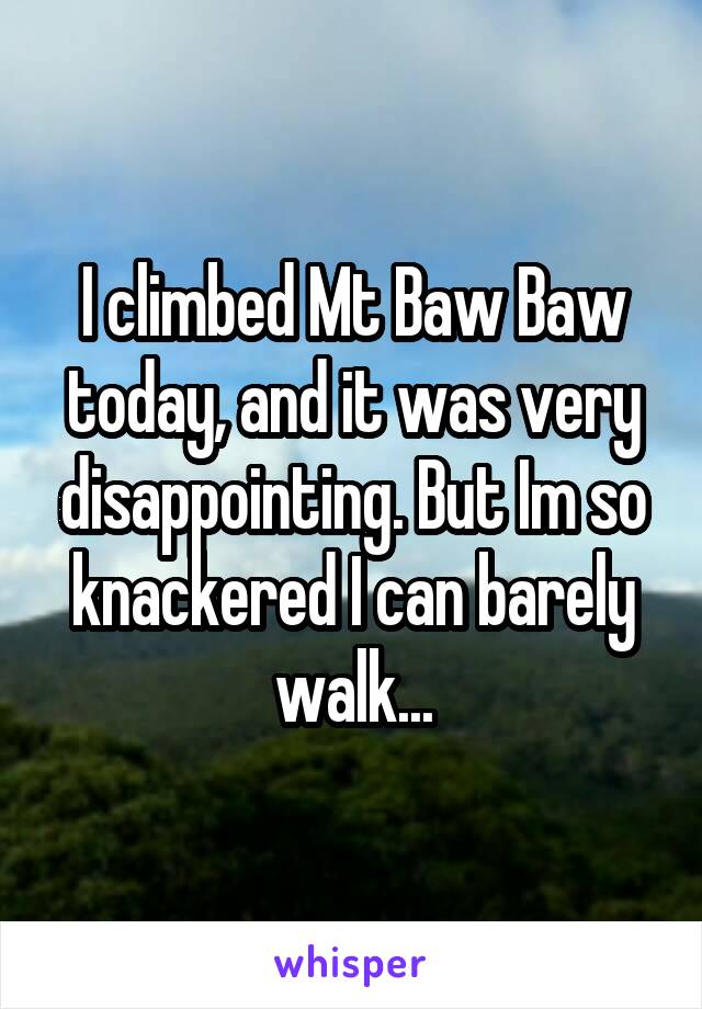 I climbed Mt Baw Baw today, and it was very disappointing. But Im so knackered I can barely walk...
