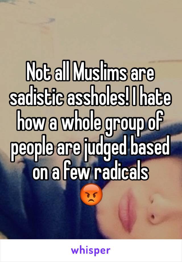 Not all Muslims are sadistic assholes! I hate how a whole group of people are judged based on a few radicals
😡