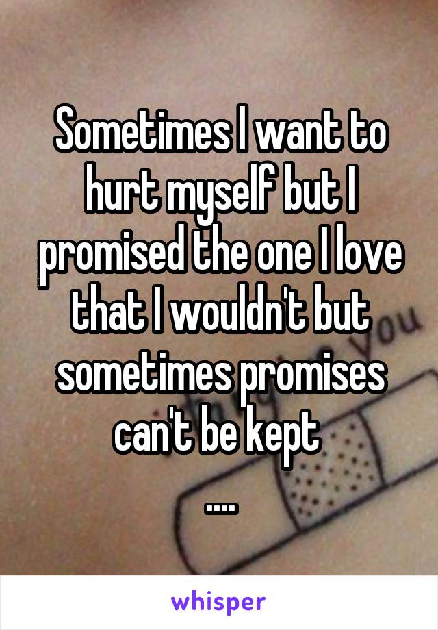 Sometimes I want to hurt myself but I promised the one I love that I wouldn't but sometimes promises can't be kept 
....