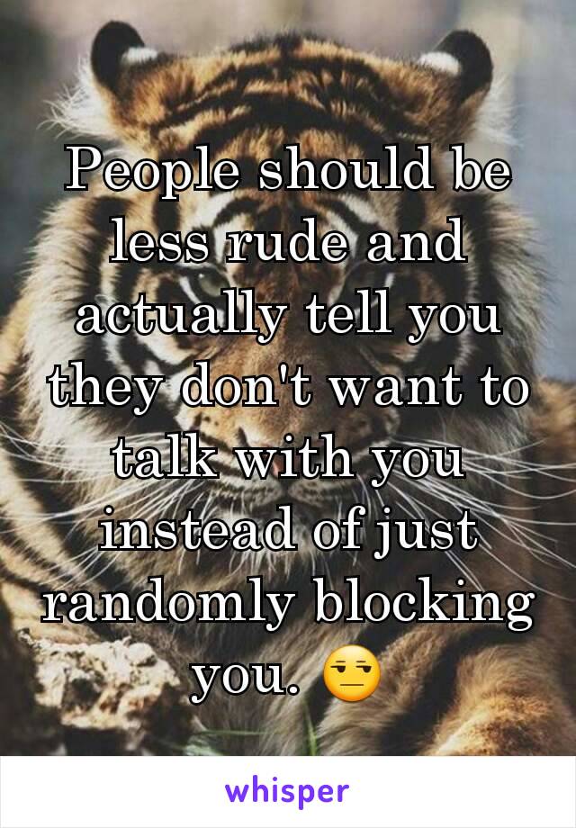 People should be less rude and actually tell you they don't want to talk with you instead of just randomly blocking you. 😒