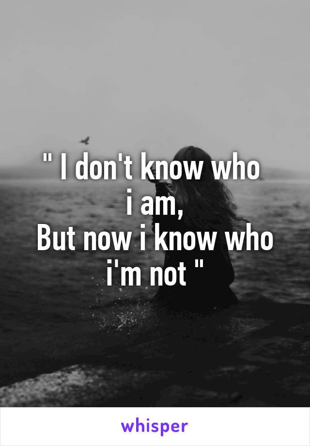 " I don't know who 
i am,
But now i know who i'm not "