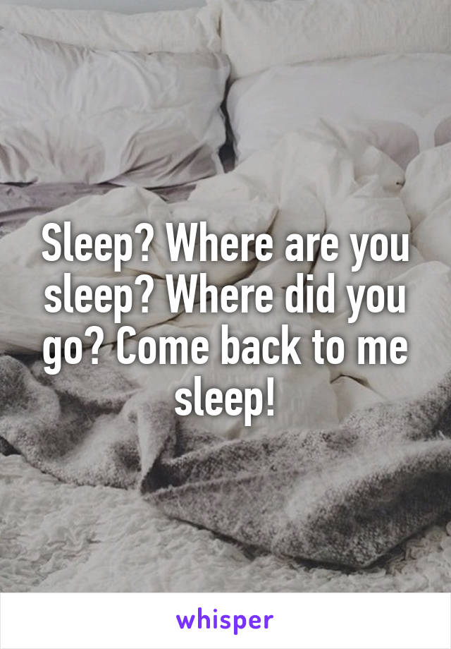 Sleep? Where are you sleep? Where did you go? Come back to me sleep!