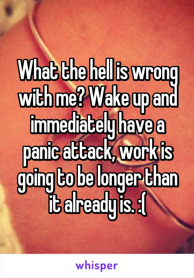 What the hell is wrong with me? Wake up and immediately have a panic attack, work is going to be longer than it already is. :(