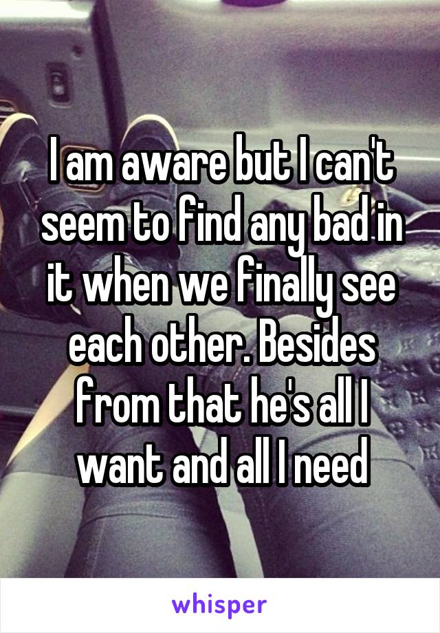 I am aware but I can't seem to find any bad in it when we finally see each other. Besides from that he's all I want and all I need